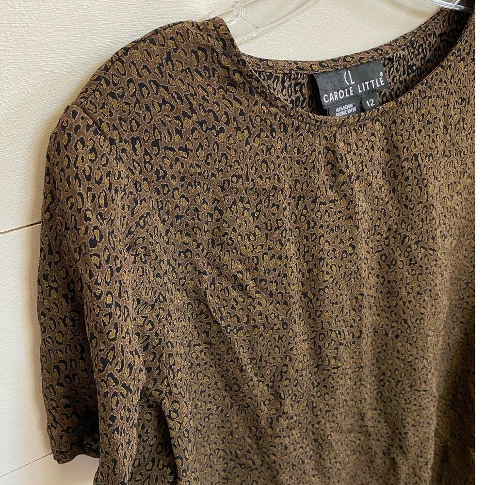 Carole Little Wmns Brown Leopard Print Rayon Short Sleeve Blouse Size 12 142644H - Picture 2 of 10